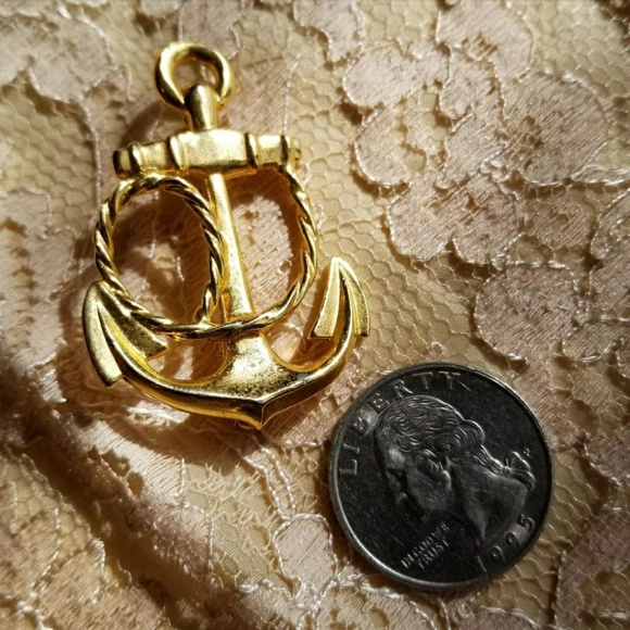 Vintage Carolee Anchor brooch gold tone pin nautical coastal sailor beach - Picture 6 of 6